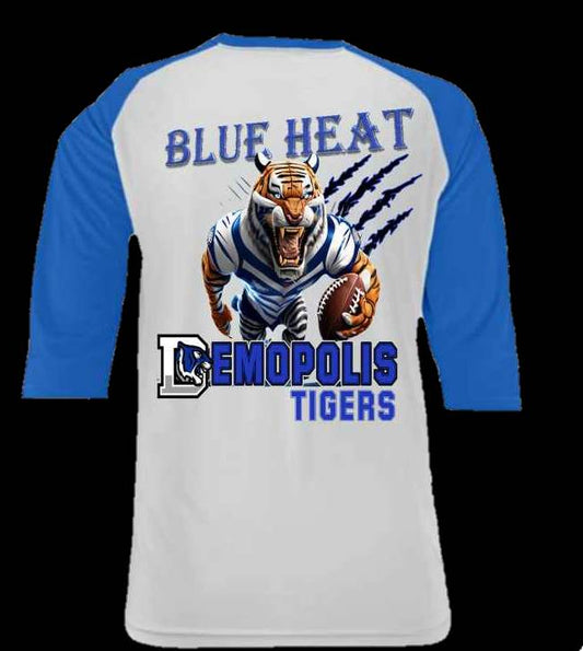 School Spirit Baseball Tshirt - Demopolis, Blue Heat
